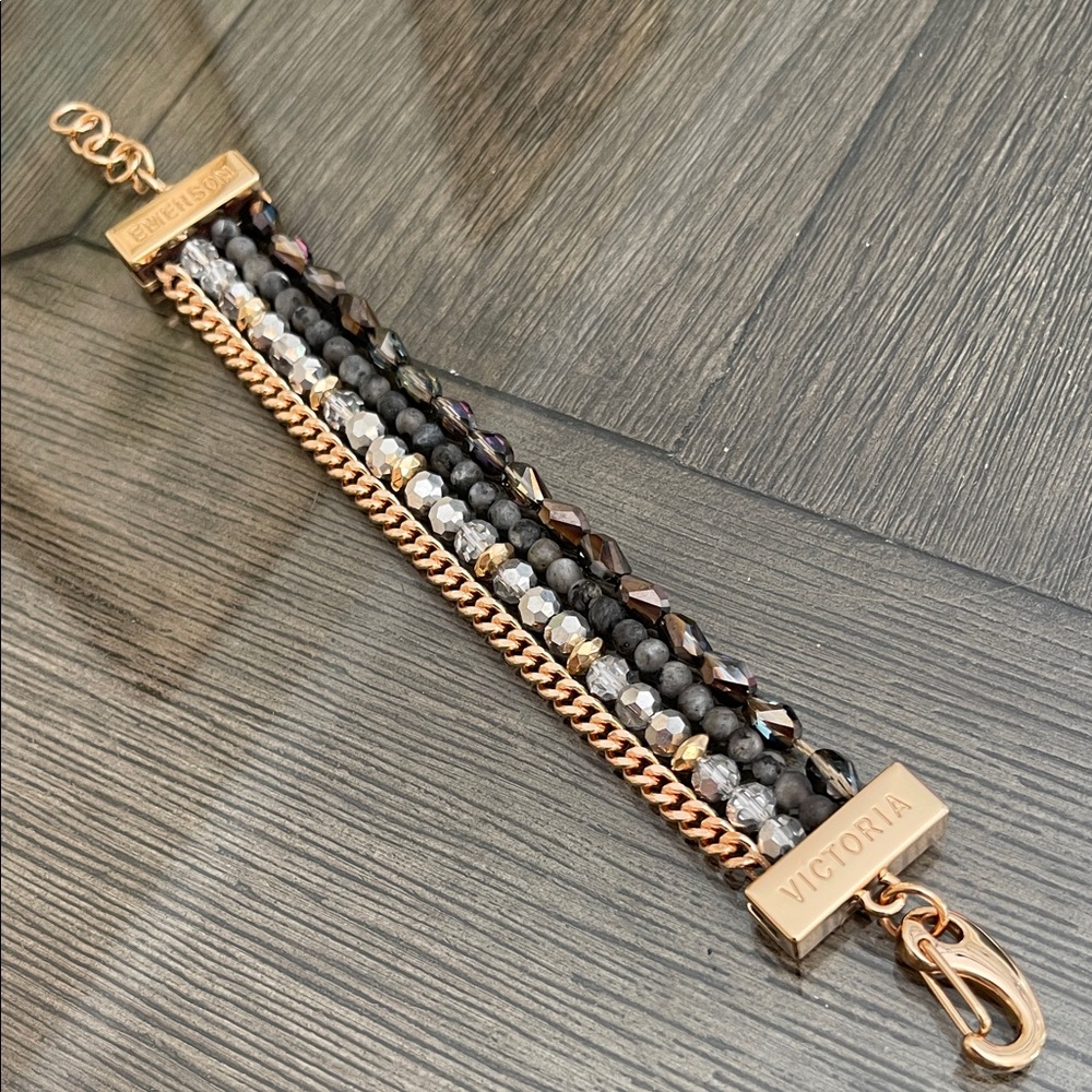 Victoria Emerson Stacked Bracelet with One Clasp Crystal, Stone & Chain - Picture 2 of 16